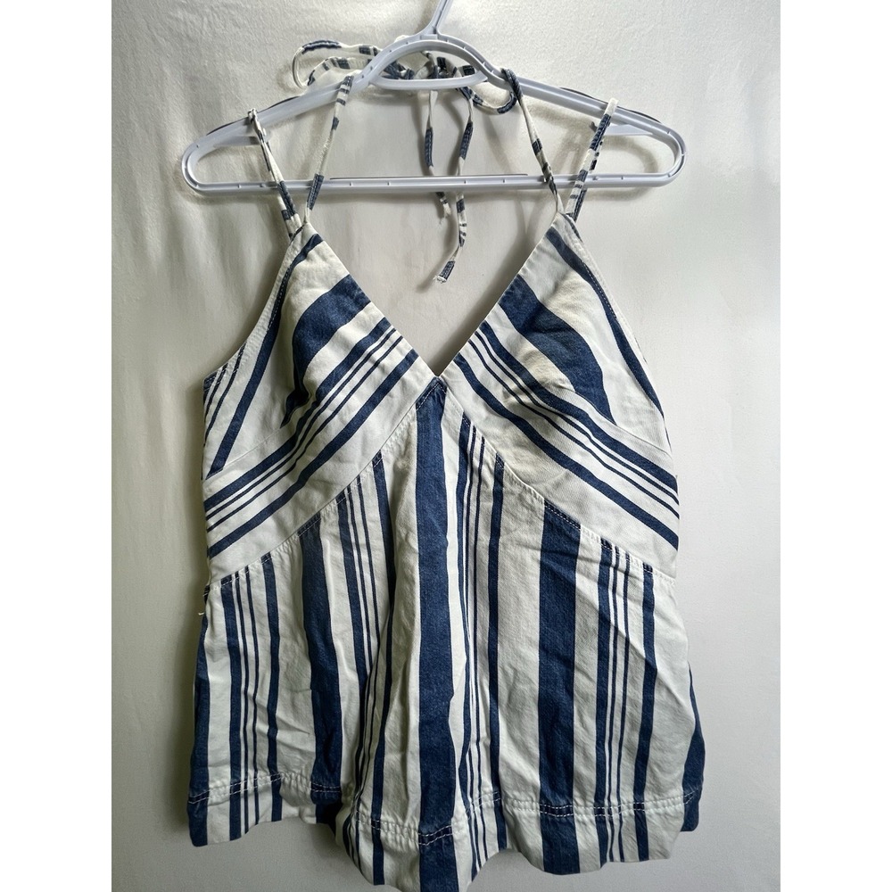 Coastal Striped Universal Thread Womens Denim Tank Top Cotton S Blue